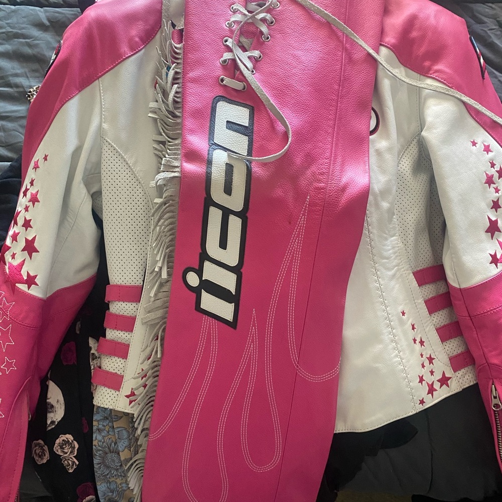 ICON Fuchsia Leather Motorcycle Jacket